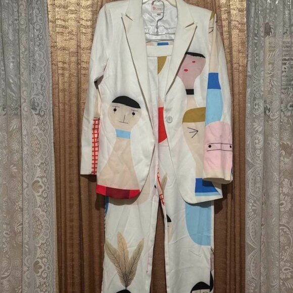 NeW* L'ATISTE Abstract Paint Splatter Print Pants Set Multicolor Size M $120 - Picture 2 of 5